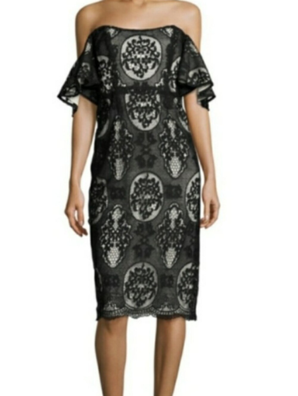 Mestiza Hawley Off Shoulder Exotic Lace Midi Dress S2